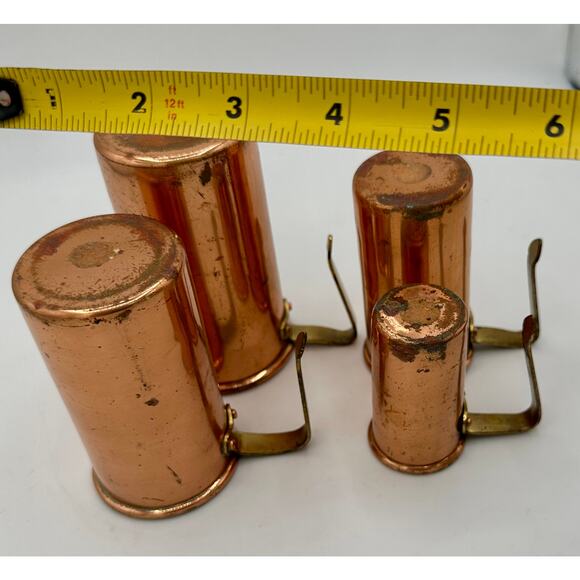 Vintage Copper Measuring Cups Set of 4 | Rustic French Farmhouse Cookware - Picture 4 of 8